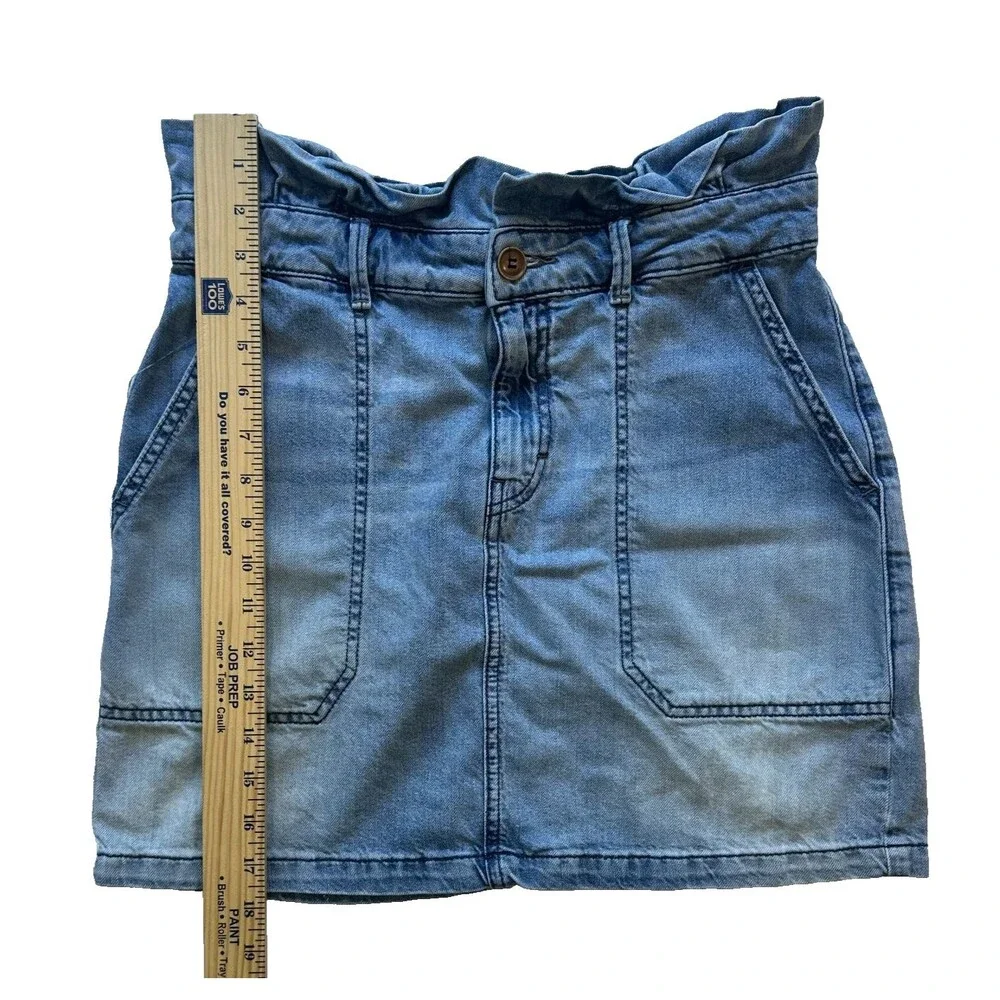 Free People Splendor In The Grass Paperbag Denim Tie Waist Mini Skirt Size 8